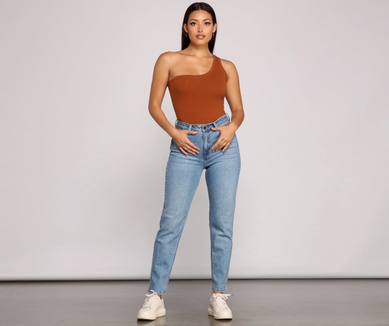 TableClothsUs Stylish Basic One-Shoulder Bodysuit