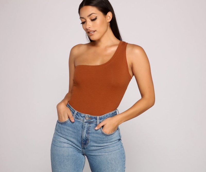 TableClothsUs Stylish Basic One-Shoulder Bodysuit