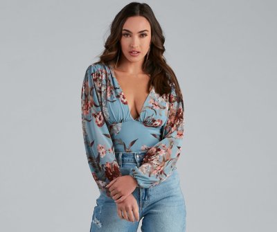 TableClothsUs Blooming Chic Floral Bodysuit